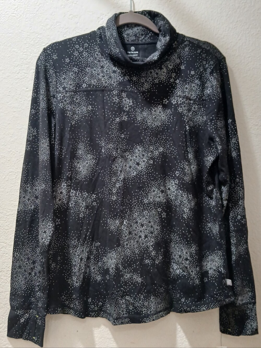 New T by talbots size L Black Turtleneck Sweater with White Star-Dot Print